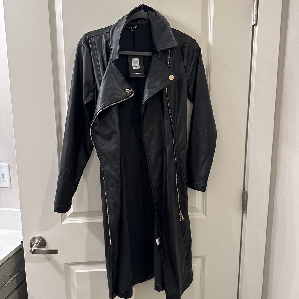 Black leather trench